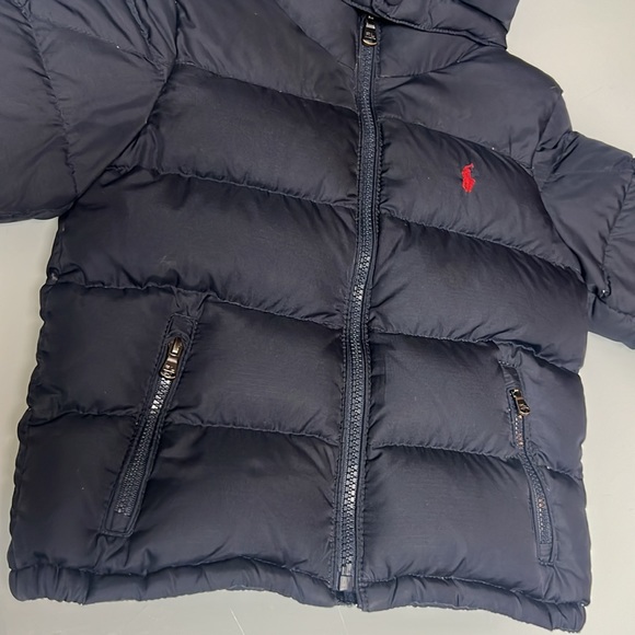 POLO RALPH LAUREN 2T BOYS DOWN FILLED NAVY BLUE HOODED JACKET RED HORSE USED - Picture 3 of 15